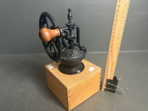 Cast Iron Coffee Grinder on Wooden Stand