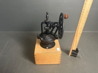 Cast Iron Coffee Grinder on Wooden Stand - 2