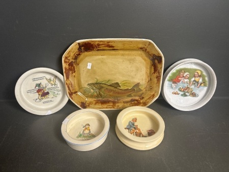 Robert Gordon Fish Plate & 4 x Childrens Plates- Royal Winton, Royal Doulton, Grimwades