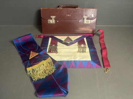 James & Son Regalia Vintage Royal Arch Apron & Sash in leather case