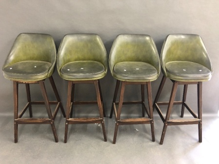 4 x Mid Century Revolving Timber Legged Bar Stools