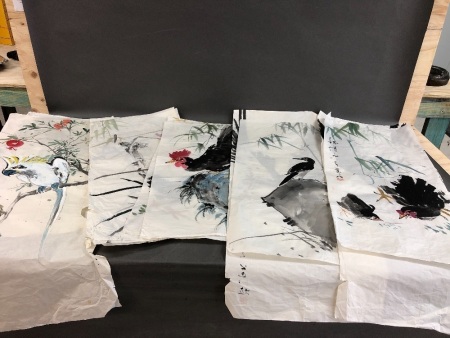 Collection of 11 Original Chinese Artworks on Rice Paper - Mainly Birds