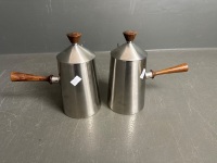 2 x Old Hall England Coffee/Water/Milk Stainless Art Deco Jugs - 2