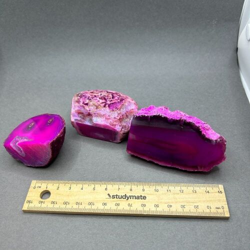 Three Pink Agate geodes from Brazil