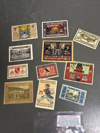 Collection of Early 1920s German Emergency Money NOTGELD Banknotes