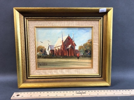 Original Framed Oil on Board by William Bill O'Shea - 'Old Church Warialda'