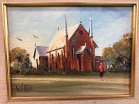 Original Framed Oil on Board by William Bill O'Shea - 'Old Church Warialda' - 2