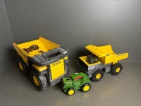 2 x Tonka Trucks & 1 John Derre Plastic Tractor - 2