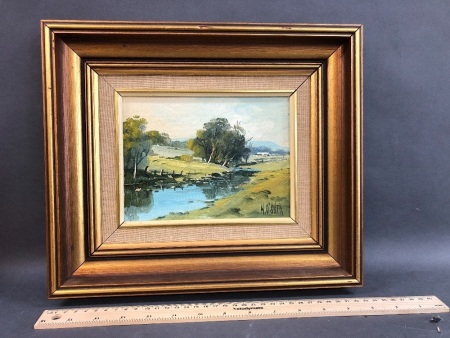 Original Framed Oil on Board by William Bill O'Shea - 'Woolshed Creek'