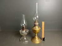 1 x Clear Glass Lantern & 1 x Metal & Brass Lantern both with chimneys