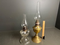 1 x Clear Glass Lantern & 1 x Metal & Brass Lantern both with chimneys - 2