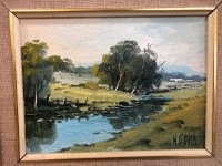 Original Framed Oil on Board by William Bill O'Shea - 'Woolshed Creek' - 2