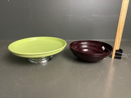 Retro Green Bakelite Serving Platter and The Moldex Co. Bakelite Bowl