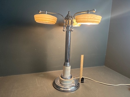 Stunning Three Light Art Deco Bakelite, Metal and Glass Table Lamp