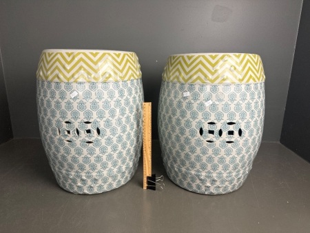 Pair Asian Style Ceramic Stools