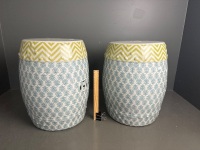 Pair Asian Style Ceramic Stools - 2