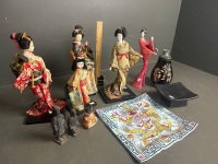 Asian Kimono Dolls, Figurines and Vase - 2