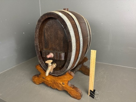 Vintage Wine Barrel on Stand with Brass Tap