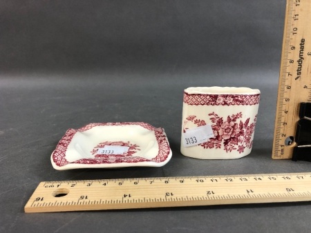 2 Small Pieces of Red/White Masons Ironstone China