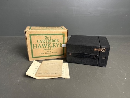 Kodak No. 2 Cartridge Hawk Eye Model C camera in original box with instructions