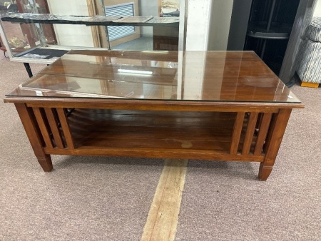 Glass Topped Wooden Coffee Table
