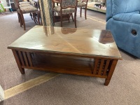 Glass Topped Wooden Coffee Table - 3