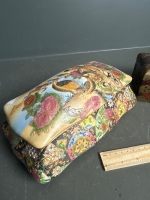 Hand-painted Royal Satsuma trinket box + wooden box with brass fittings - 2