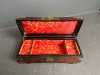 Hand-painted Royal Satsuma trinket box + wooden box with brass fittings - 4