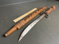 Small sword with carved wooden handle and sheath - 2