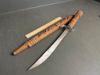 Small sword with carved wooden handle and sheath - 3