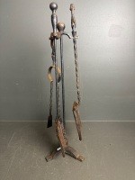 Fire tools on stand - made from forged and cast steel - 2