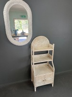 Painted wicker shelving unit + mirror - 2