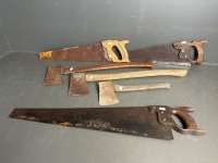 3 axes/hatchet and 3 hand saws - 2