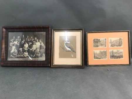 Vintage Framed Photo, Kookaburra Signed Krebs & 4 Dutch Canal Scenes