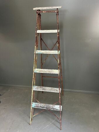 Vintage Metal and Wood Step Ladder for display