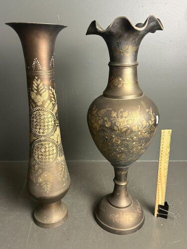 2 Large Asian Style Brass Vases