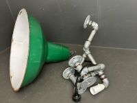 Enamelled steel industrial light shade + Industrial style light fitting made from galvanised pipe fittings - 2