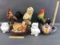 3 Resin Chooks, Poodle + 3 Owl Pieces