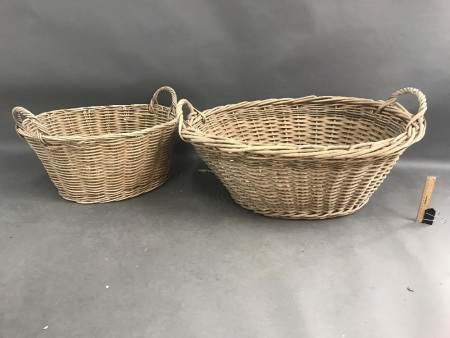 2 x Large, Vintage Woven Wicker Baskets