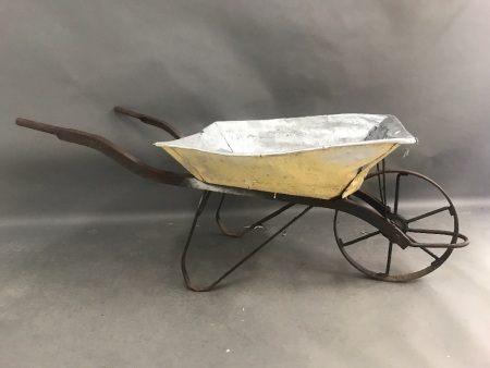 Vintage Wheelbarrow with Iron Wheel - Tin Section As Is