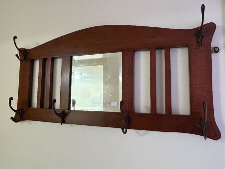 Wooden framed vintage mirror/coat/hat rack