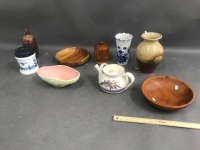 Box Lot of Ceramics & Turned Timber Bowls