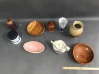 Box Lot of Ceramics & Turned Timber Bowls - 2