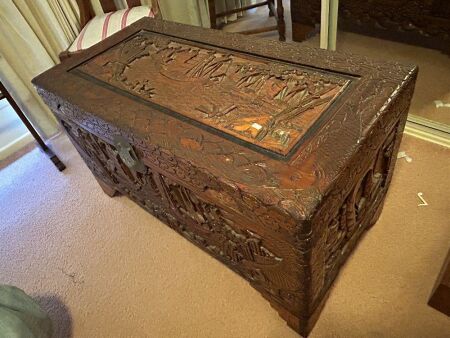 Large carved camphor chest