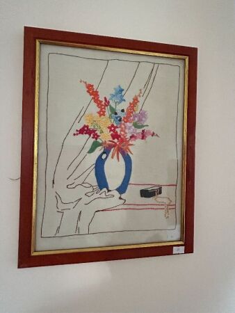 Framed embroided linen - picture design John Martin’s Adelaide