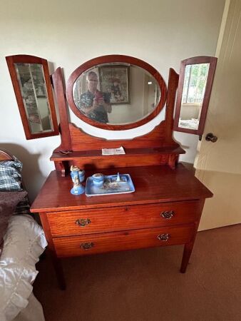 Antique dresser with centre and batwing mirrors