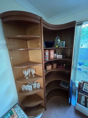 Wooden corner shelving unit