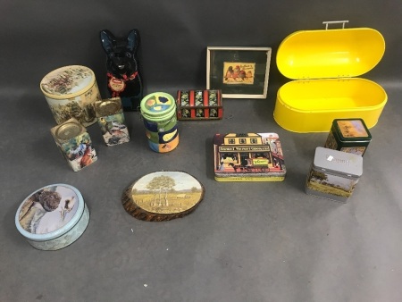 Box Lot of Tins Etc