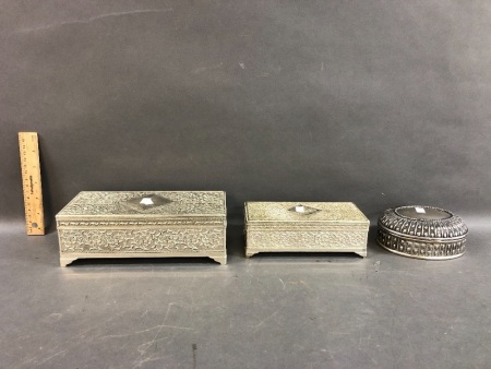 3 x White Metal, Lined, Jewellery Boxes