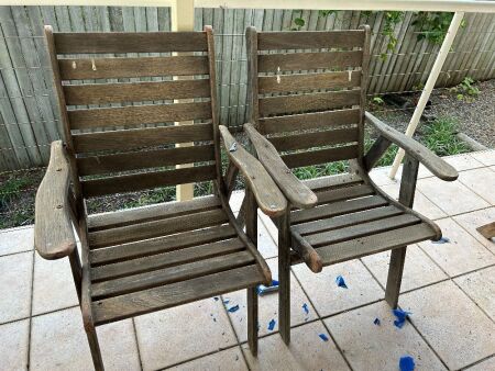 Pair of wooden deck chairs